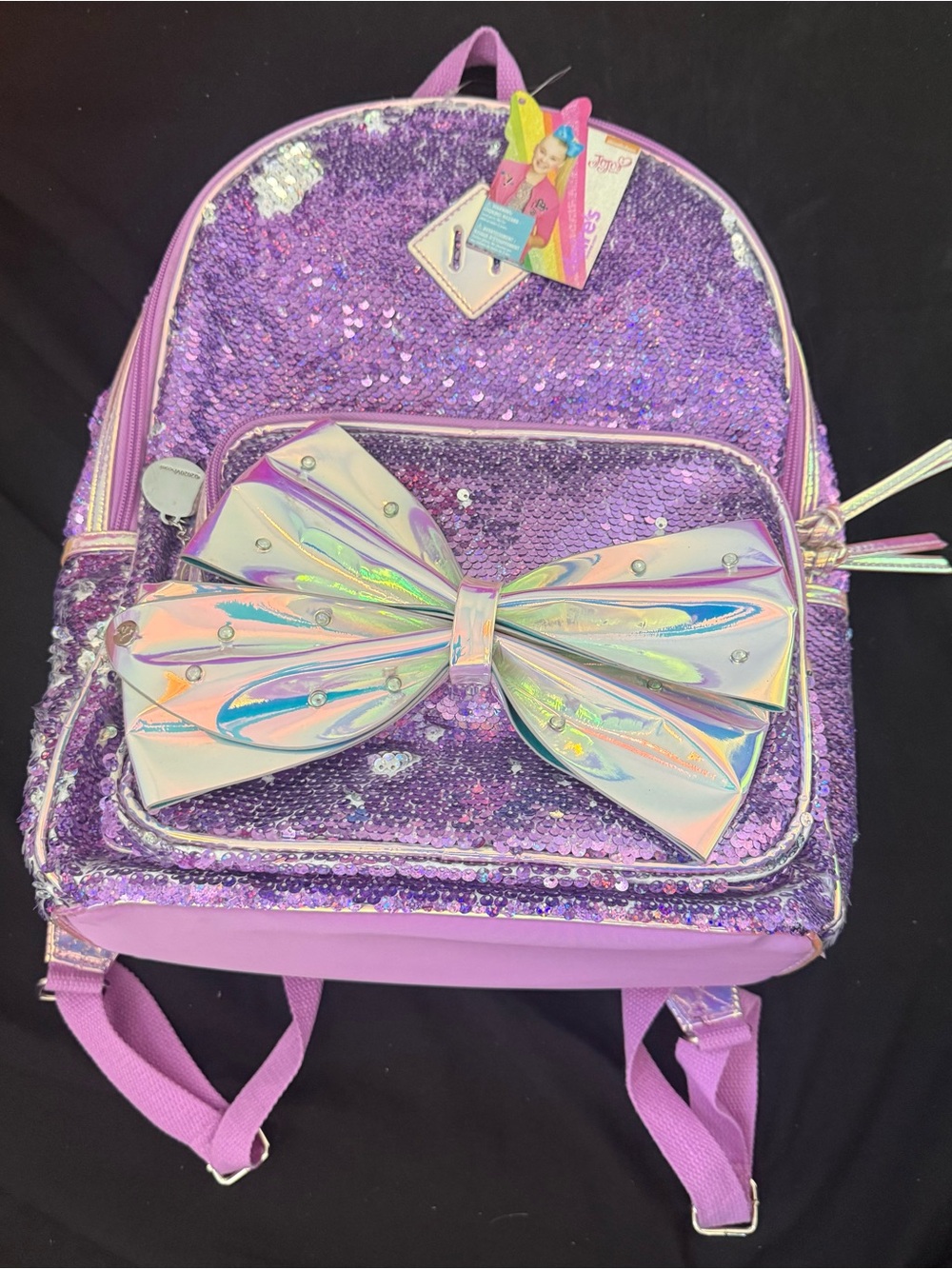 JoJo Siwa Claires Sequin Backpack with Iridescent Bow - Purple